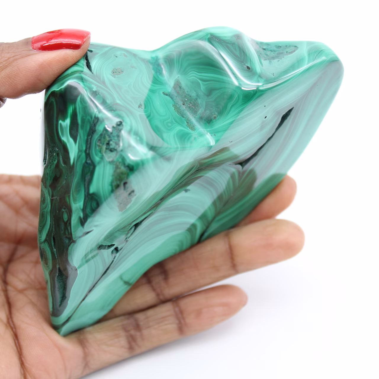 Polished malachite block