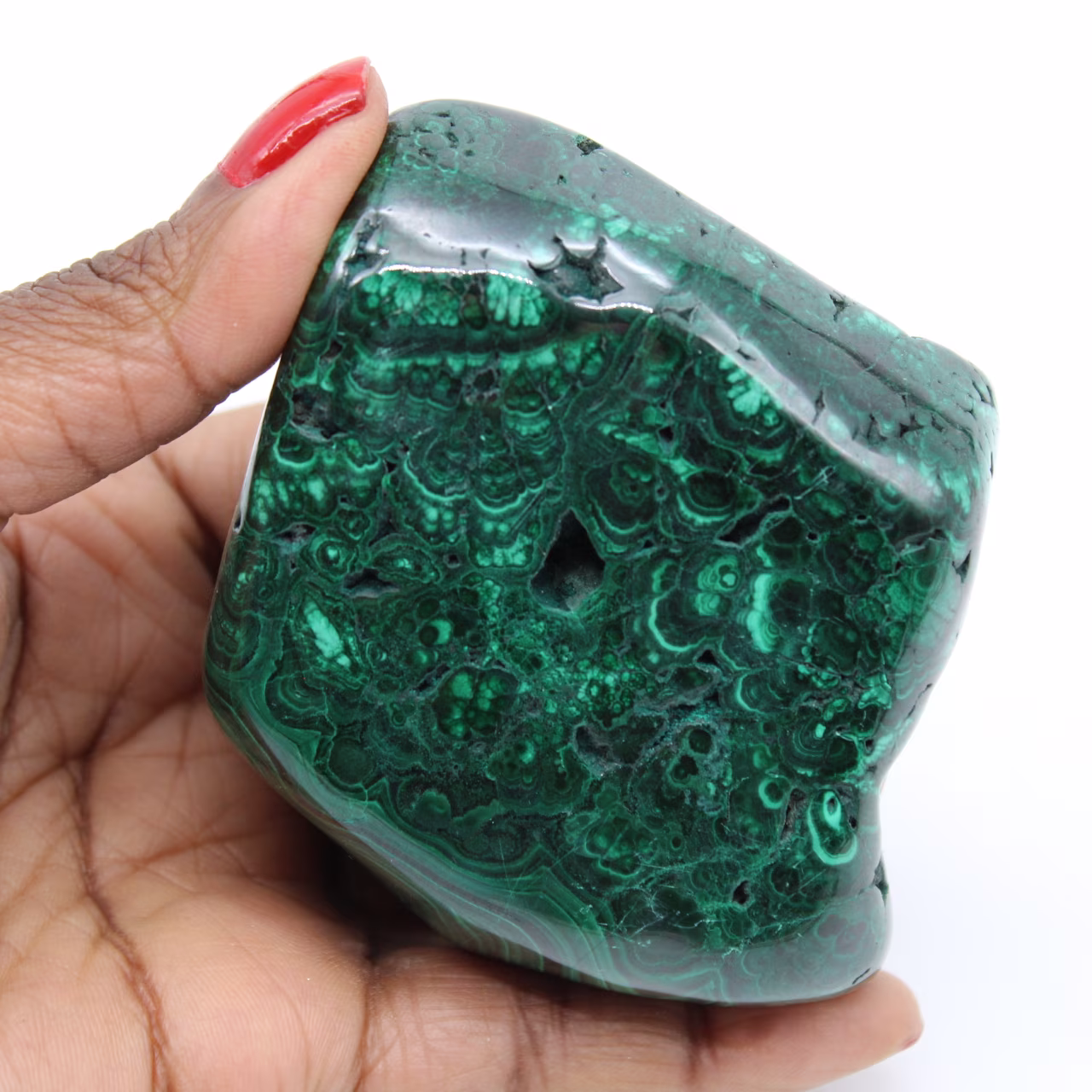 Polished malachite block