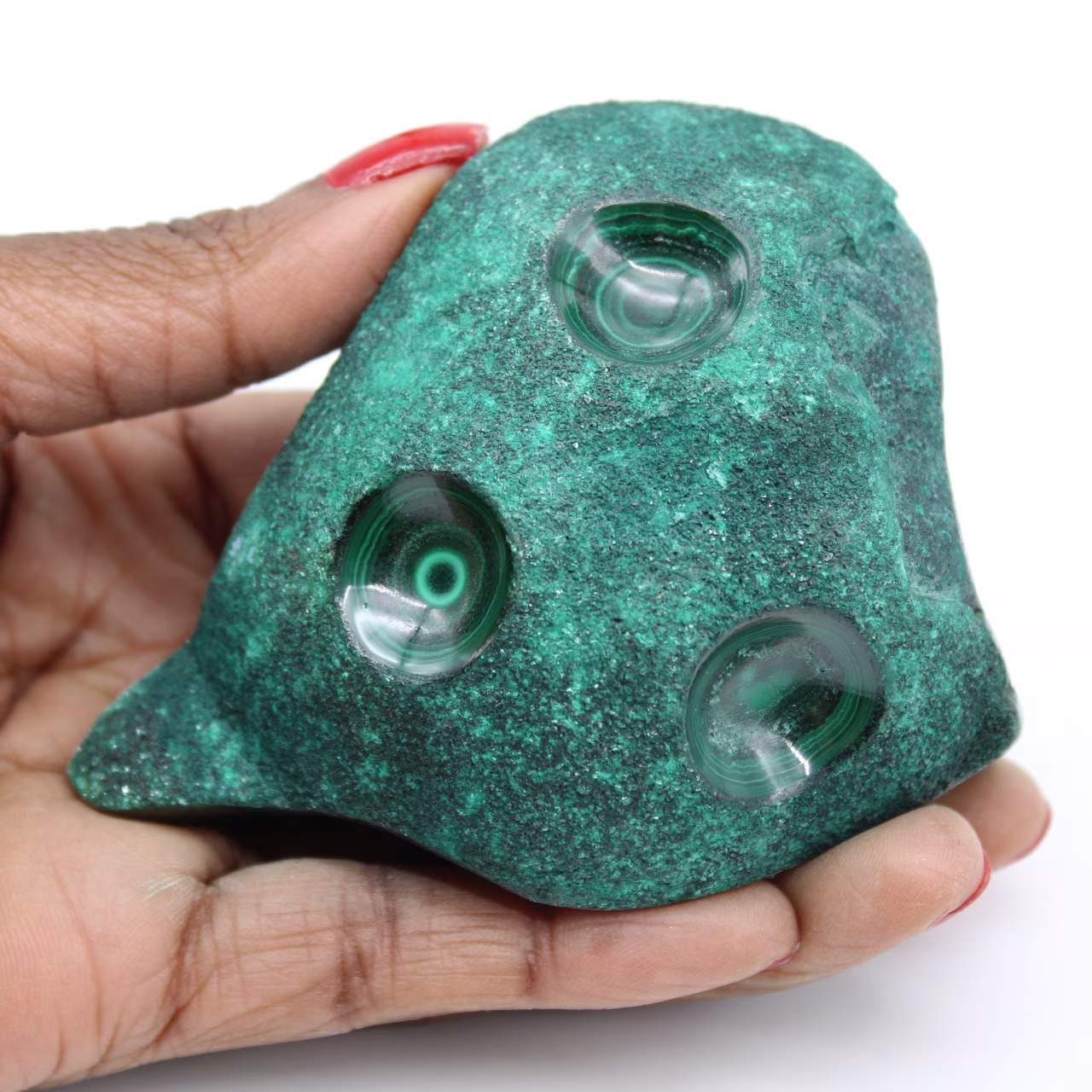 Semi-polished natural malachite