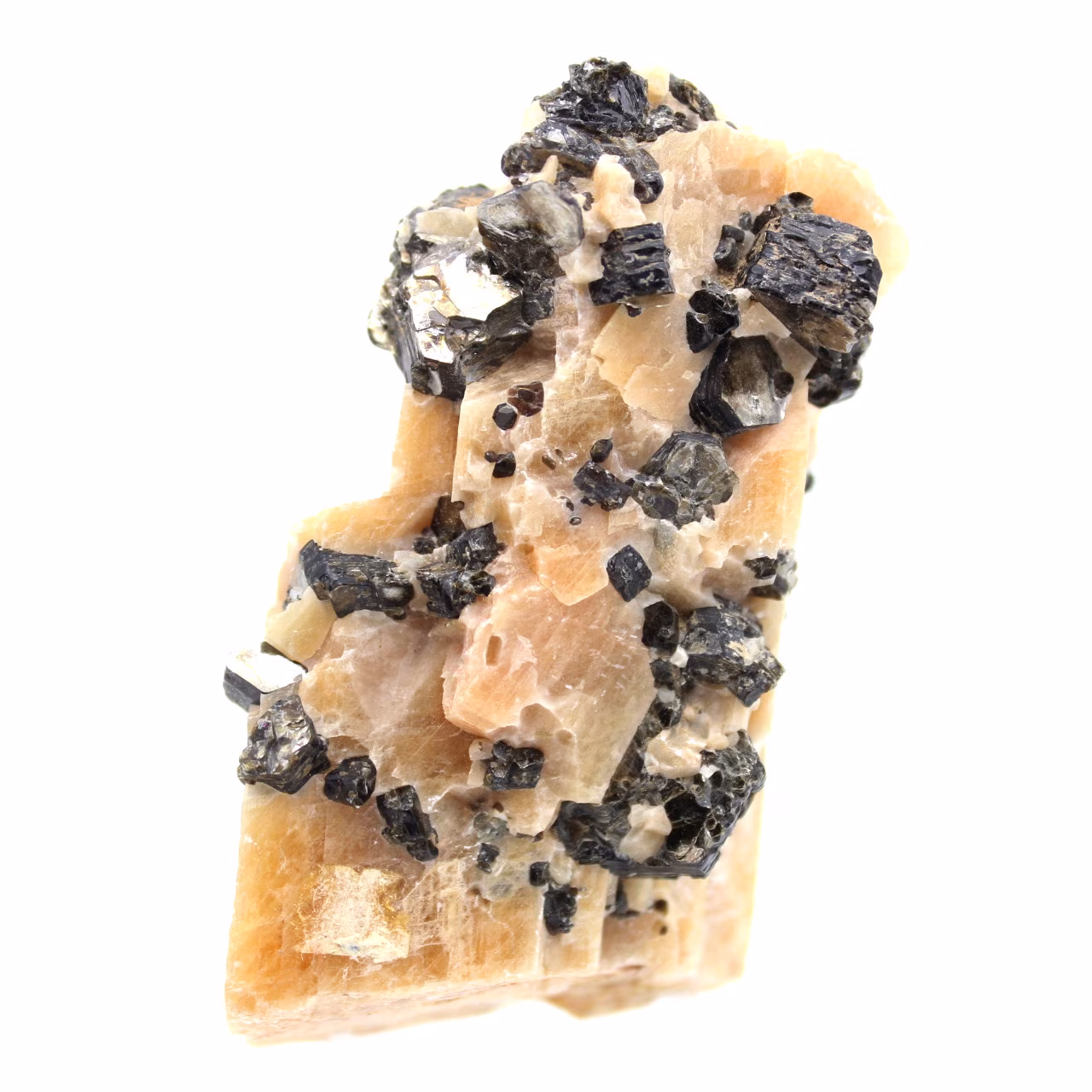 Mica crystals on orange calcite