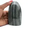 Green jasper striated polished shape - 1