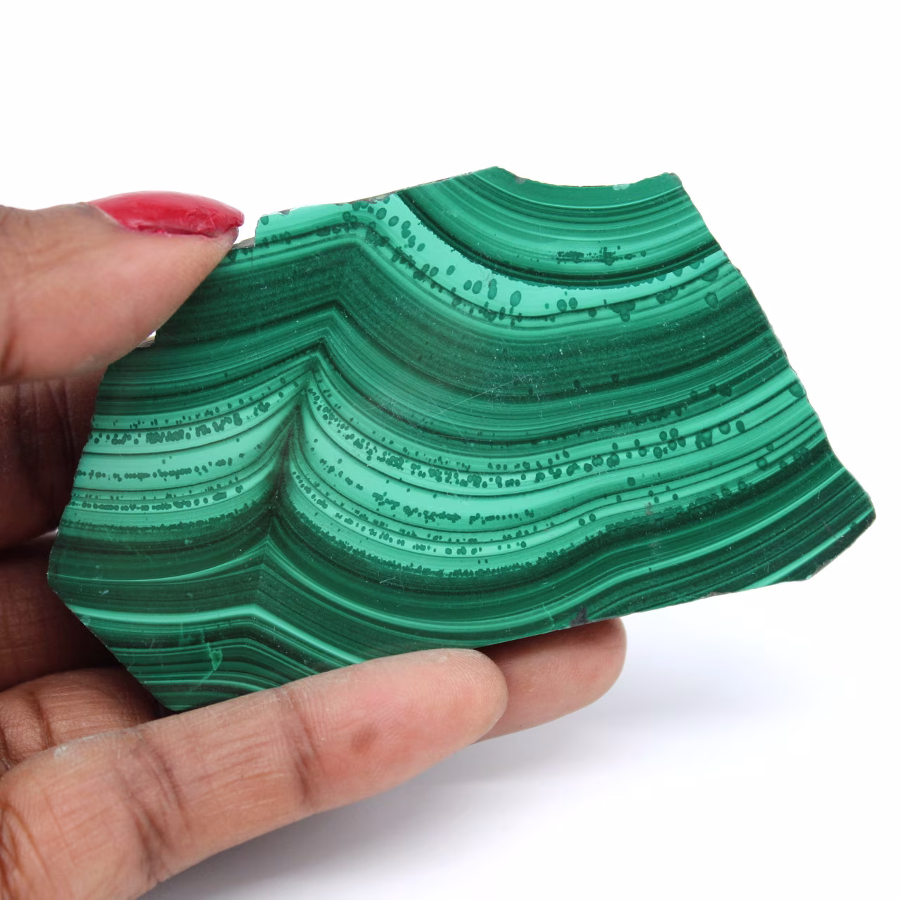 Polished slice malachite