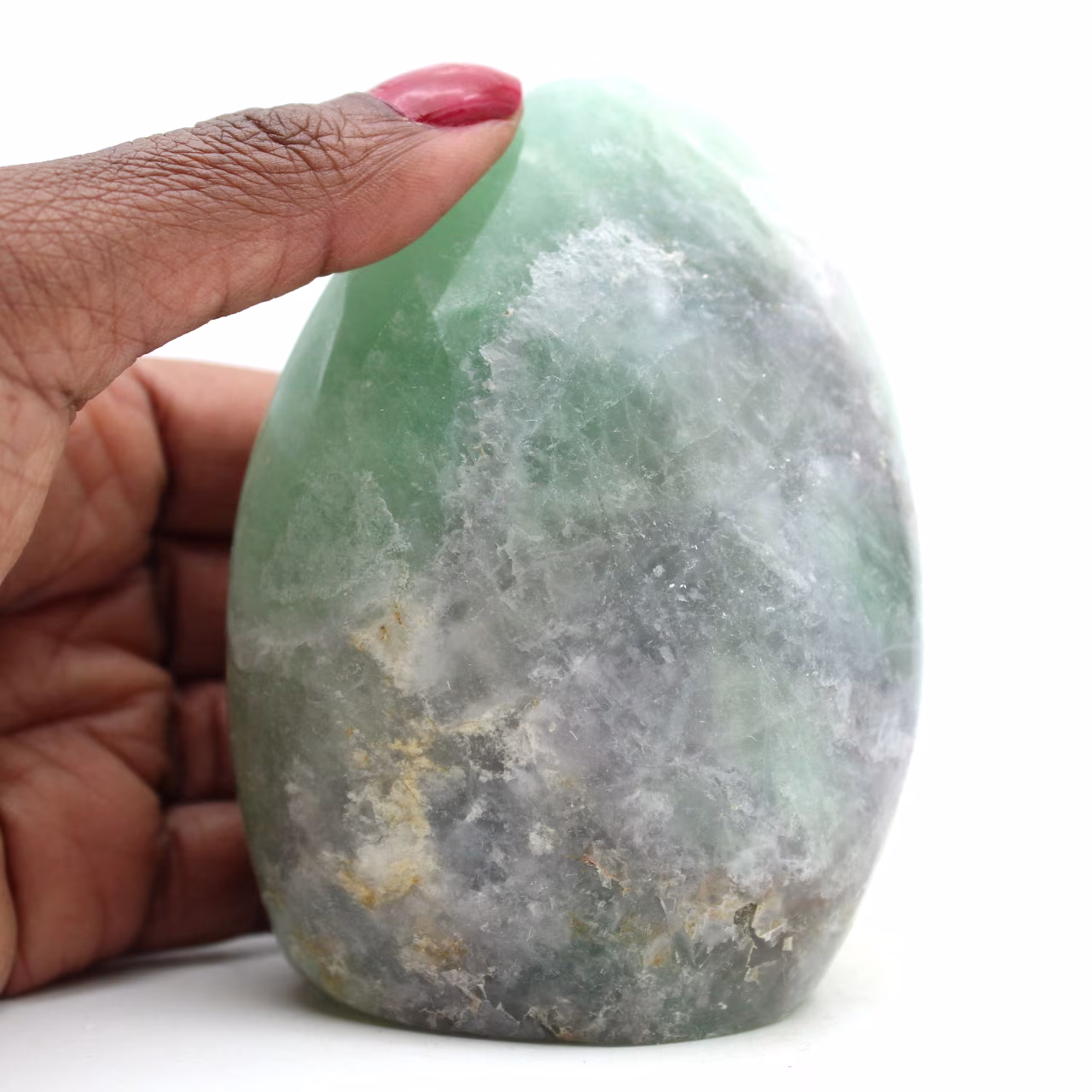 Polished green fluorite stone