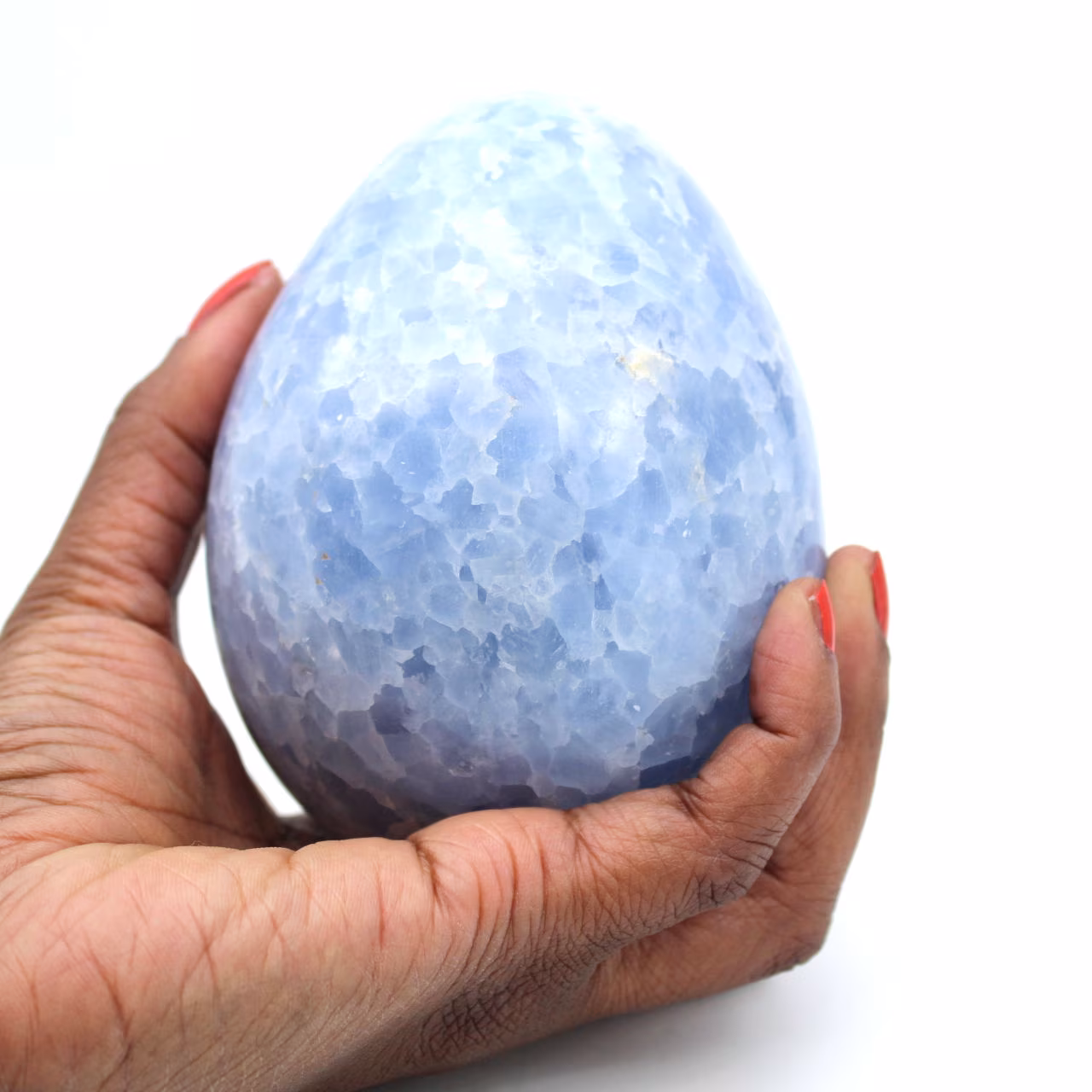 Blue calcite mineral egg