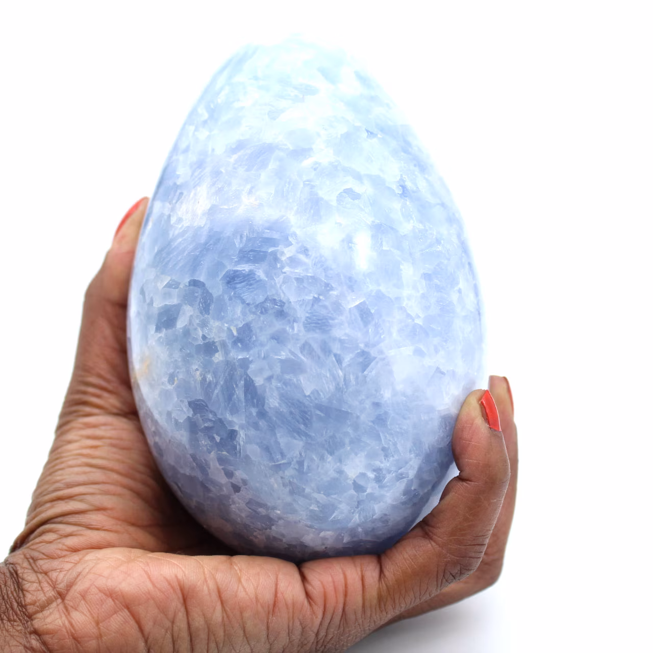 Blue calcite mineral egg