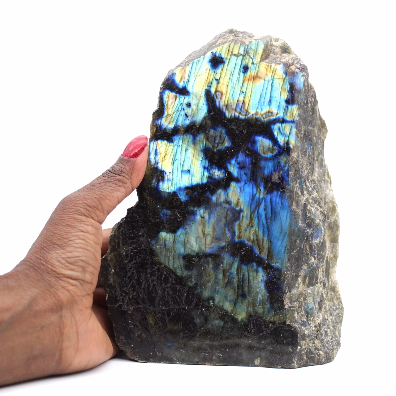Half-rough half-polished labradorite