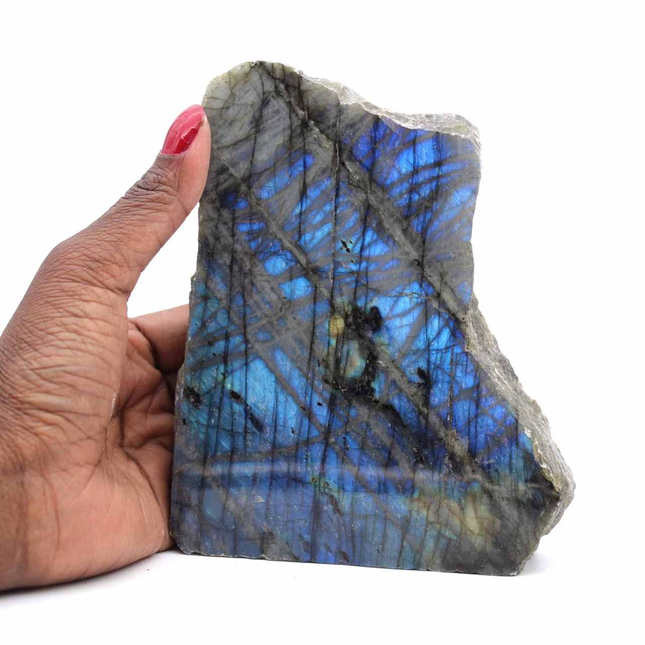 Half-rough half-polished labradorite