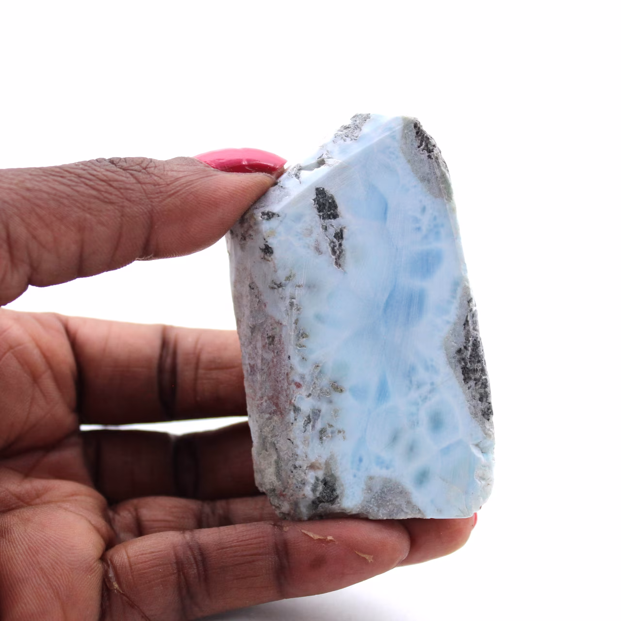 Semi-polished larimar plaque