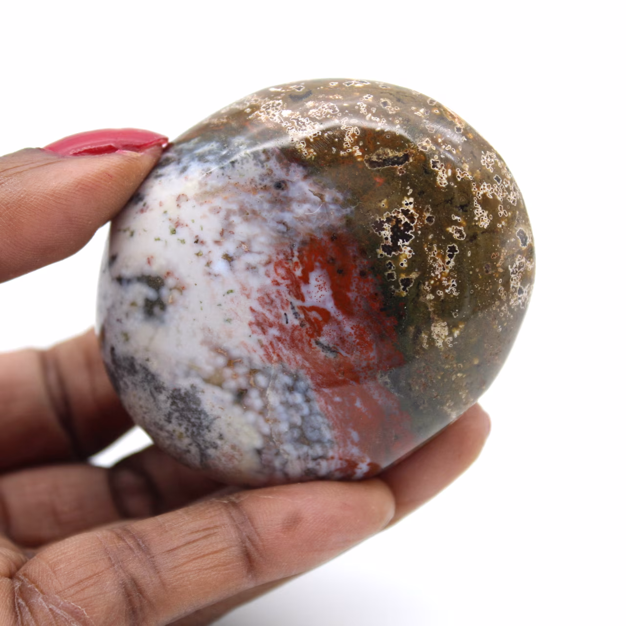 Orbicular jasper pebble