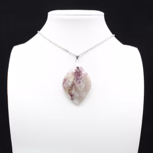 Leaf Pendant with Pink Tourmaline Inclusion