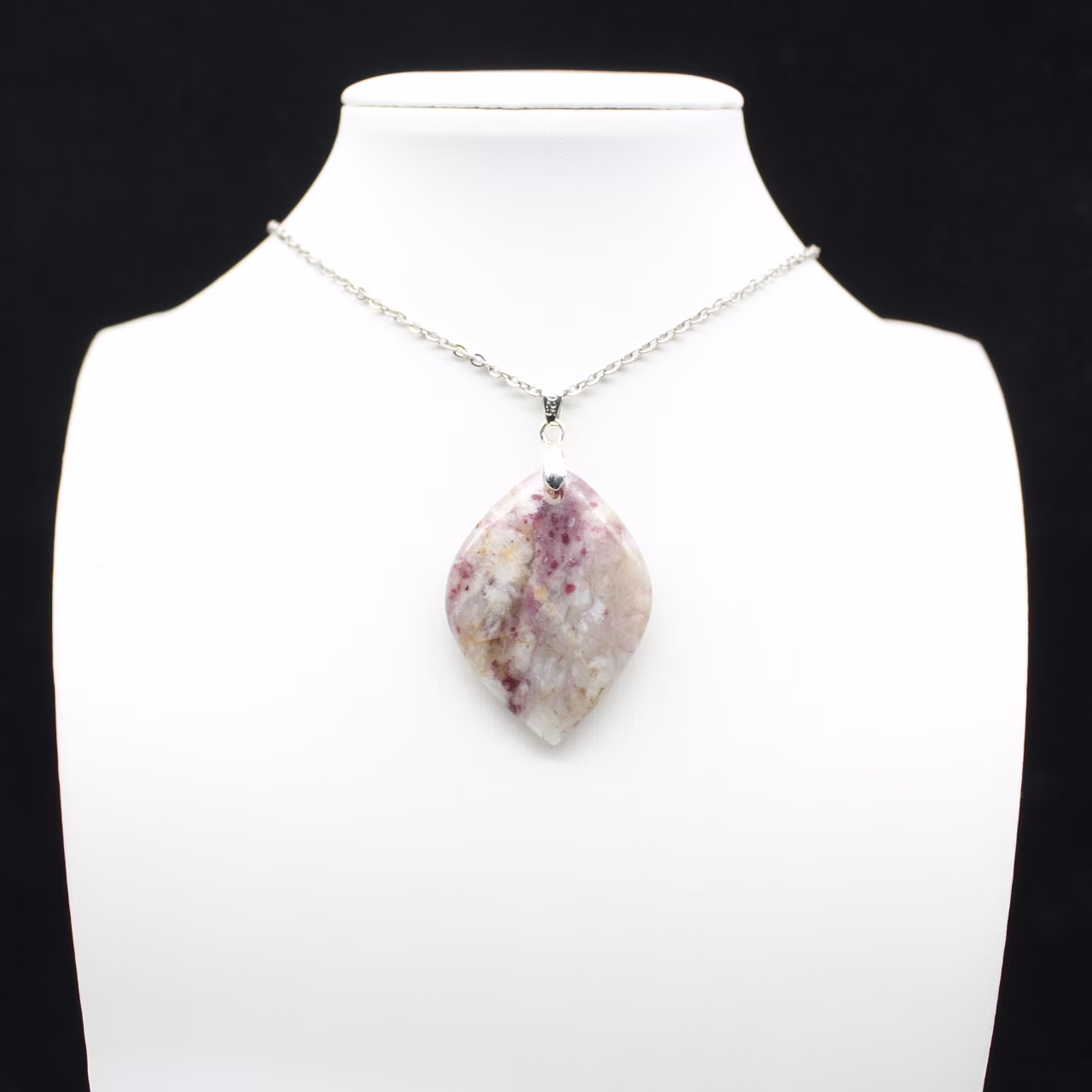 Leaf Pendant with Pink Tourmaline Inclusion