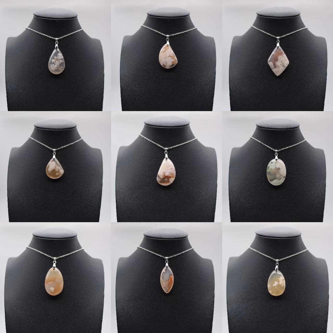 Teardrop Flower Agate Pendant