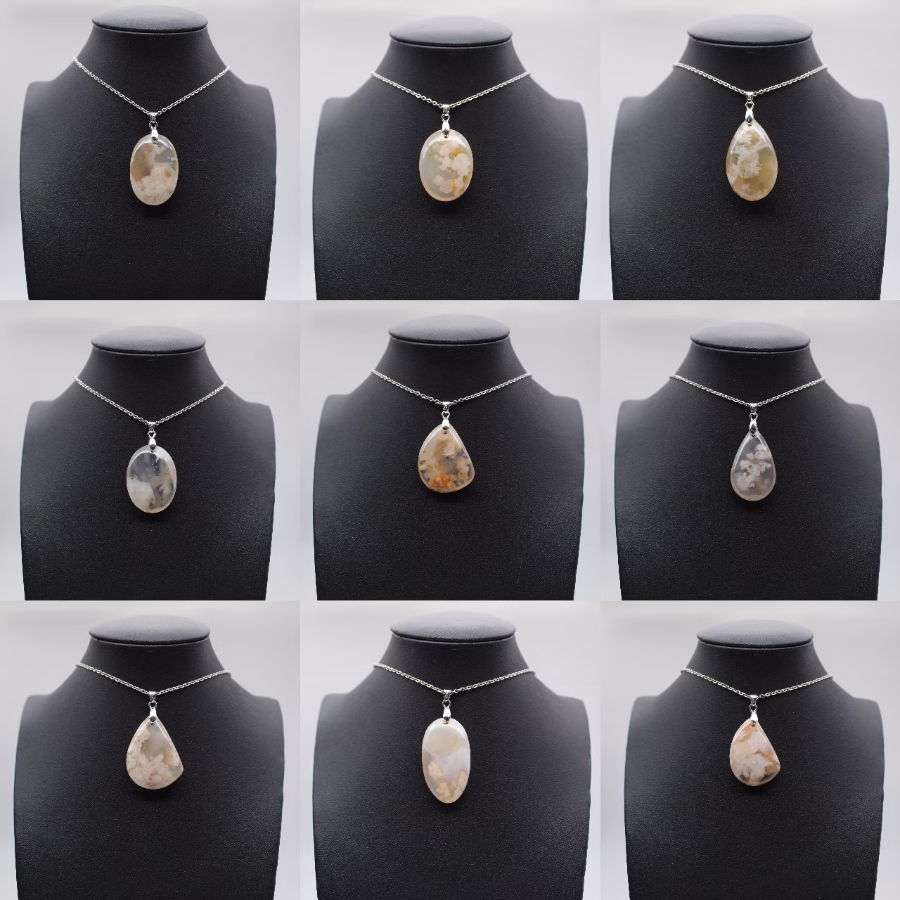 Oval Flower Agate Pendant