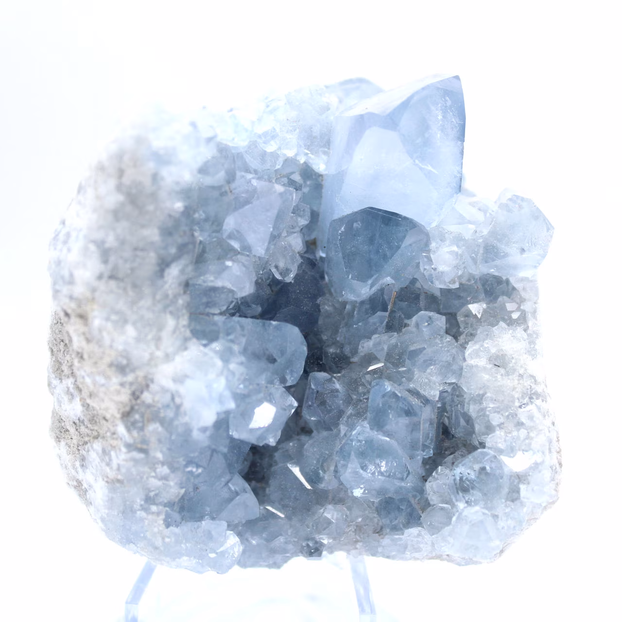 Blue celestite specimen with shiny crystals