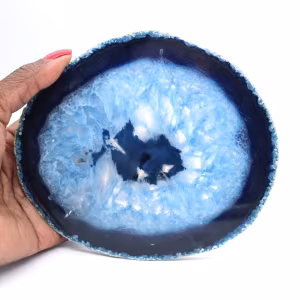 Slice of blue agate from Brazil for mineral collection