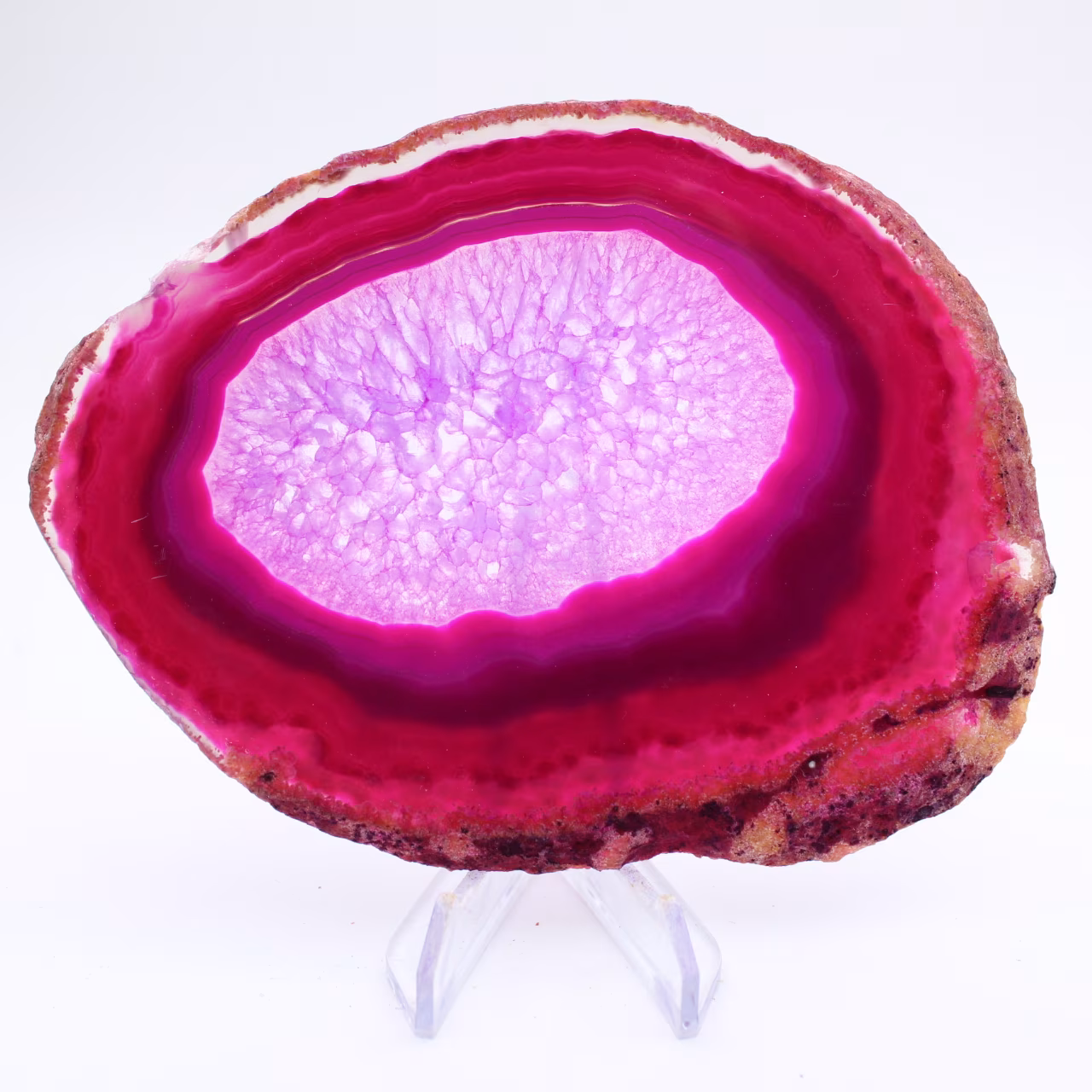 Decorative slice of dyed pink agate