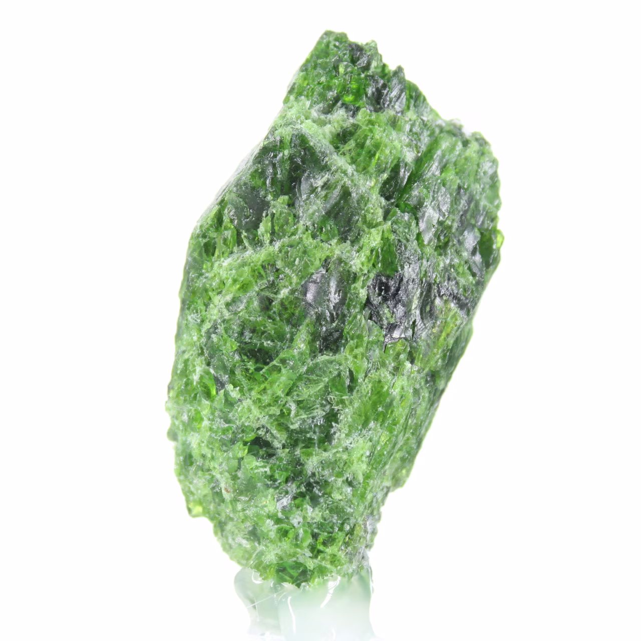 Raw Chromediopside from Finland, green mineral on a base, 60 g