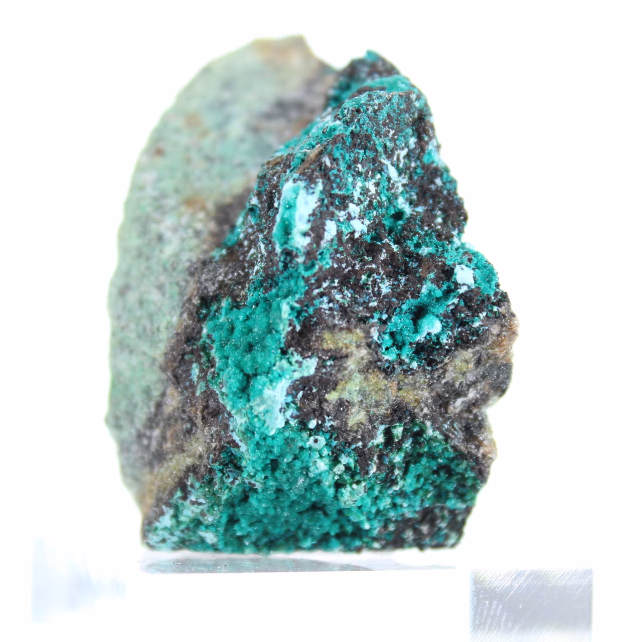 Green Brochantite Crystals from Chile on a Base