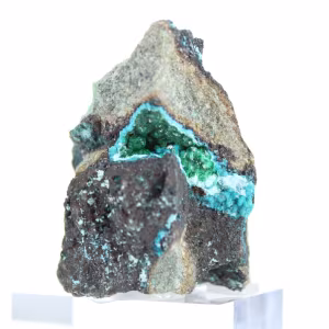 Natural Brochantite from Chile mounted on a display stand