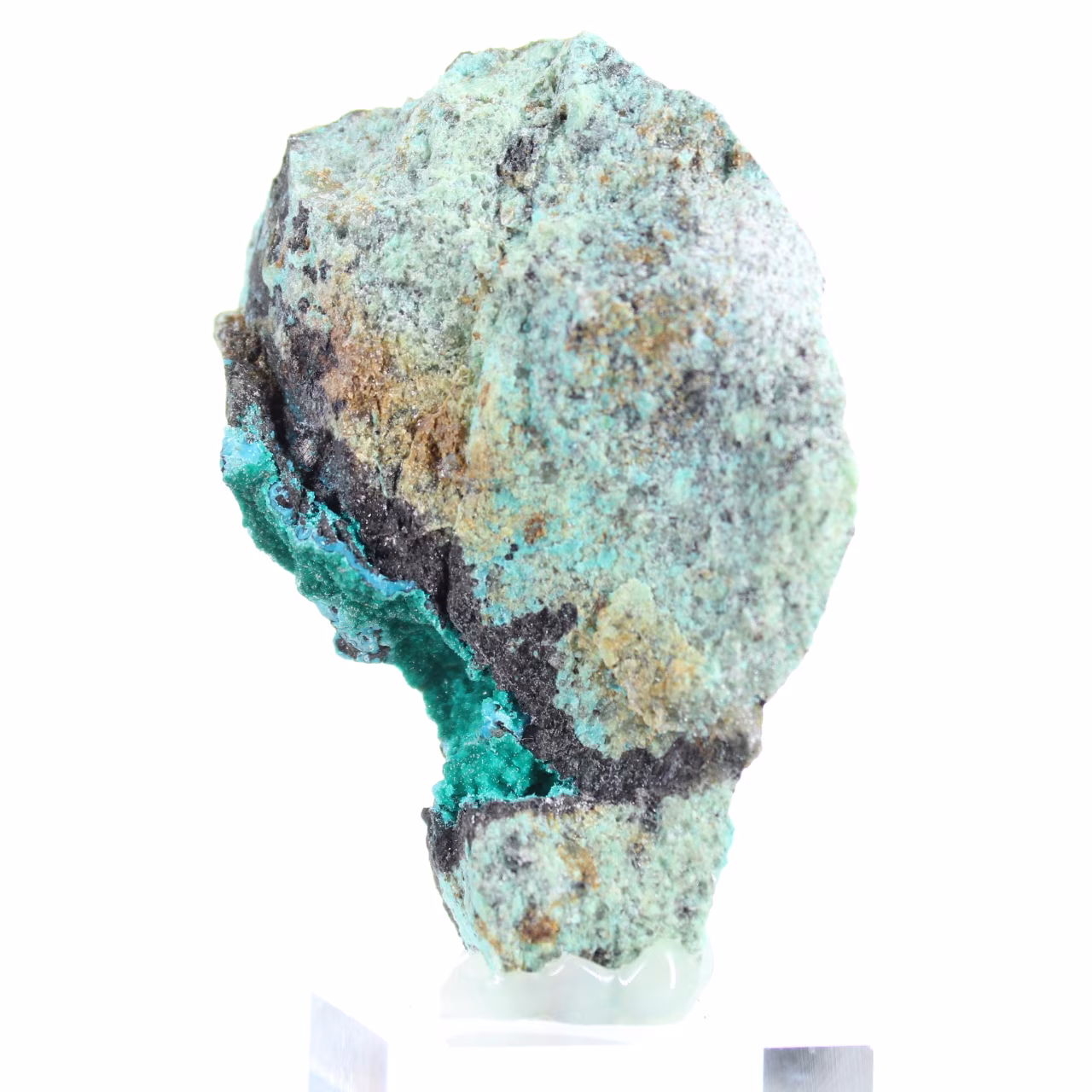 Raw Green Brochantite from Chile mounted on a base
