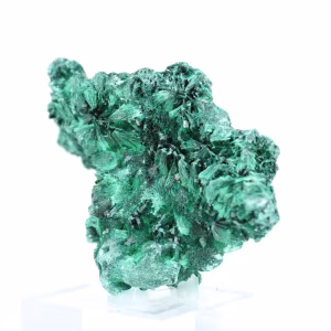 Fibrous malachite from Congo on acrylic stand, natural specimen