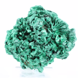 Acicular malachite from Congo, decorative natural stone on stand