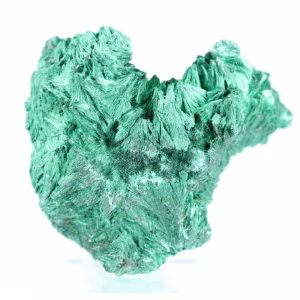 Green fibrous malachite specimen from Congo, acrylic display stand