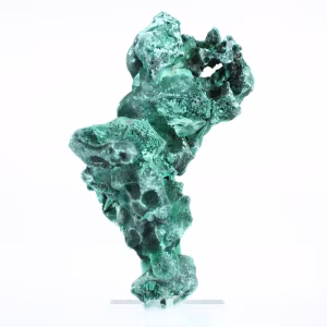 Tall fibrous malachite from DRC on stand, collector's stone