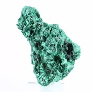 Malachite stone from DRC in radiating fibres, acrylic stand