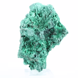 Fibrous-structured malachite from Congo, mineral specimen on stand