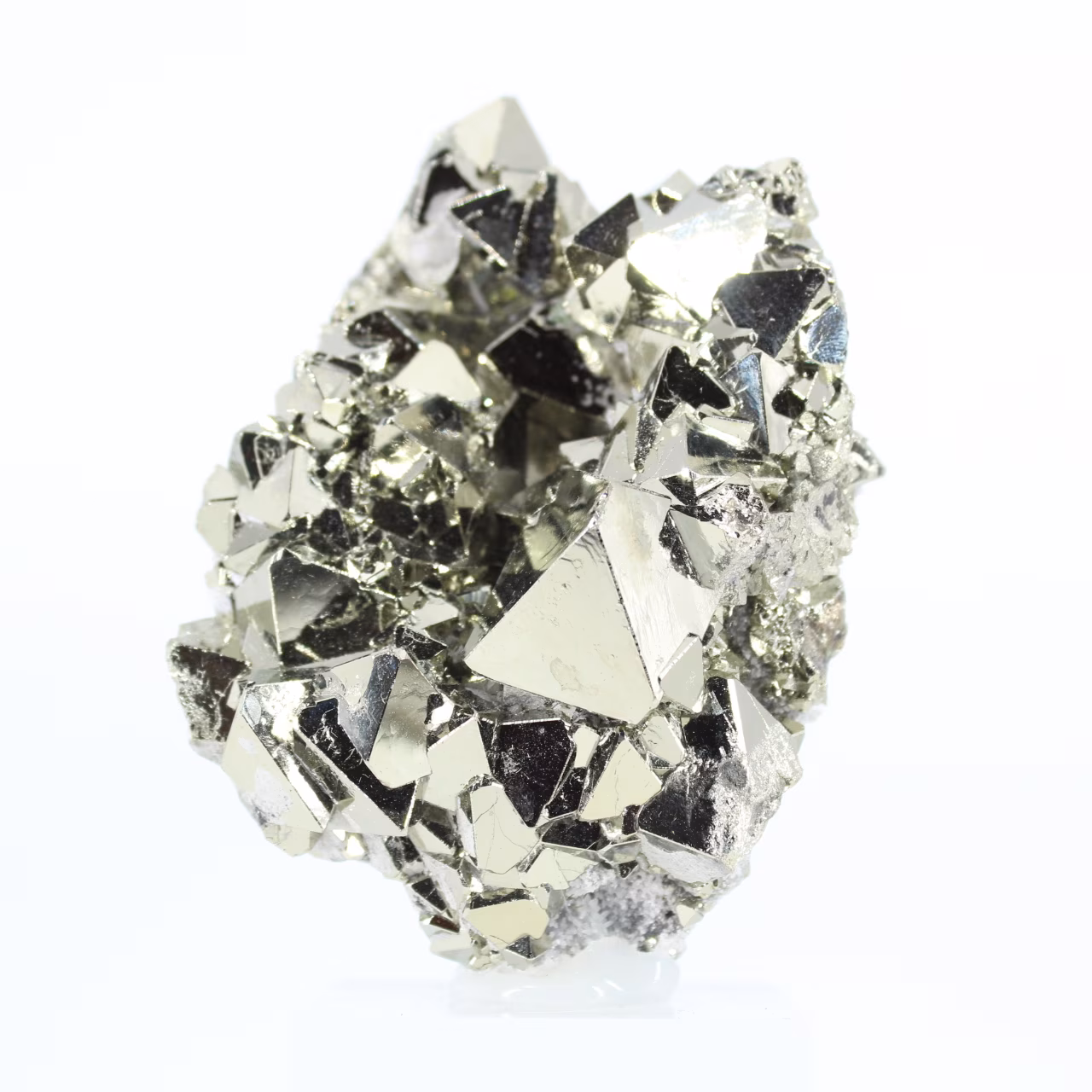 Octahedral pyrite from Peru – Crystallization on an acrylic base