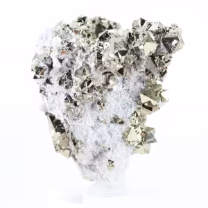 Natural octahedral pyrite crystals from Peru on a base