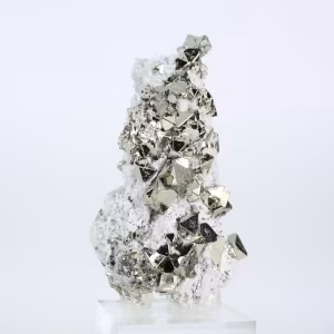 Pyrite from Peru in octahedral forms – Collector's mineral on a base