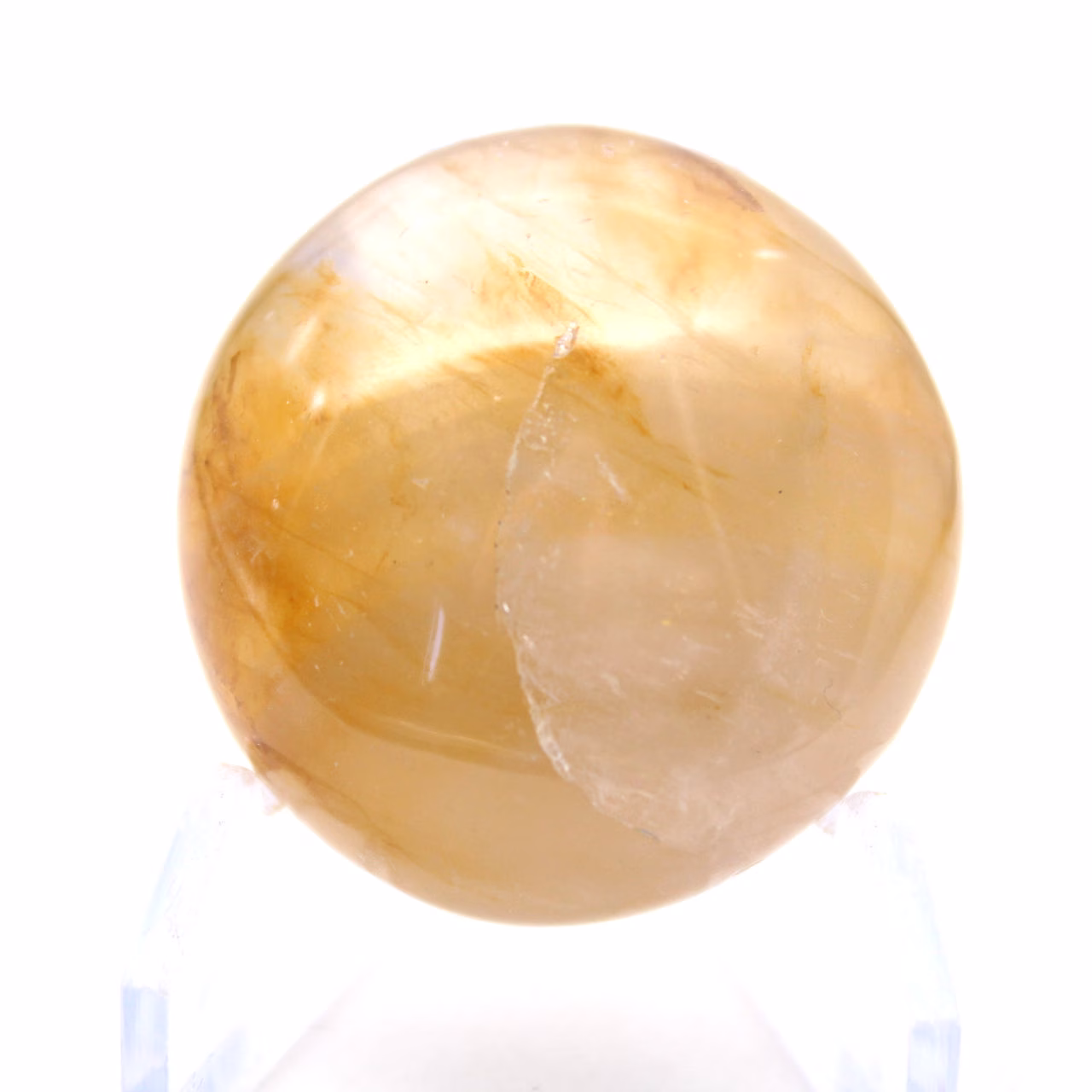 Yellow quartz pebble from Madagascar for mineralogical display cabinets