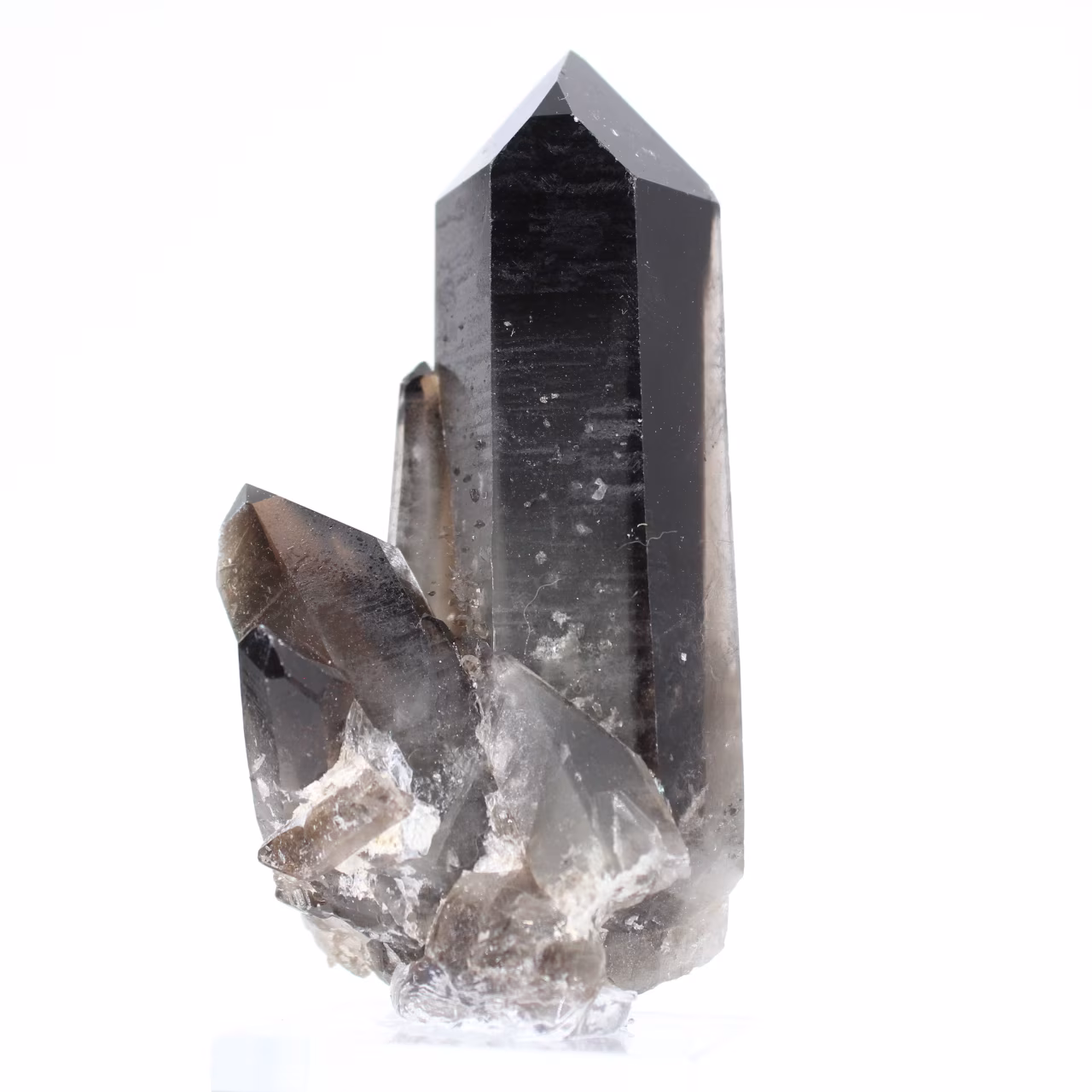 Morion quartz crystal from Brazil on acrylic stand, collector piece