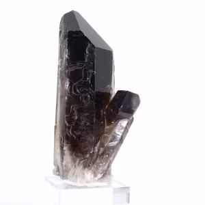 Natural morion quartz point from Brazil on acrylic holder