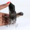 Brazilian morion quartz prism, specimen on acrylic base - 1