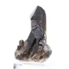 Stocky morion quartz crystal from Brazil, mineral specimen on stand - 3