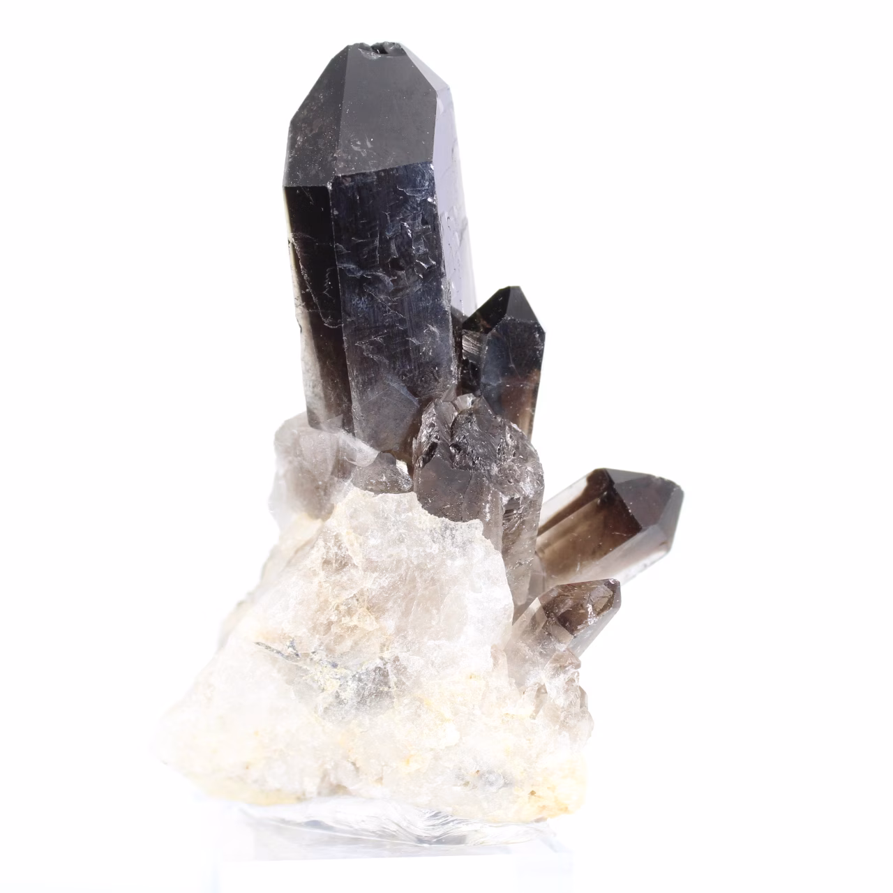 Black morion quartz crystal, Brazilian origin, supplied with stand