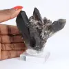 Brazilian morion quartz, decorative crystal displayed on a stand - 1