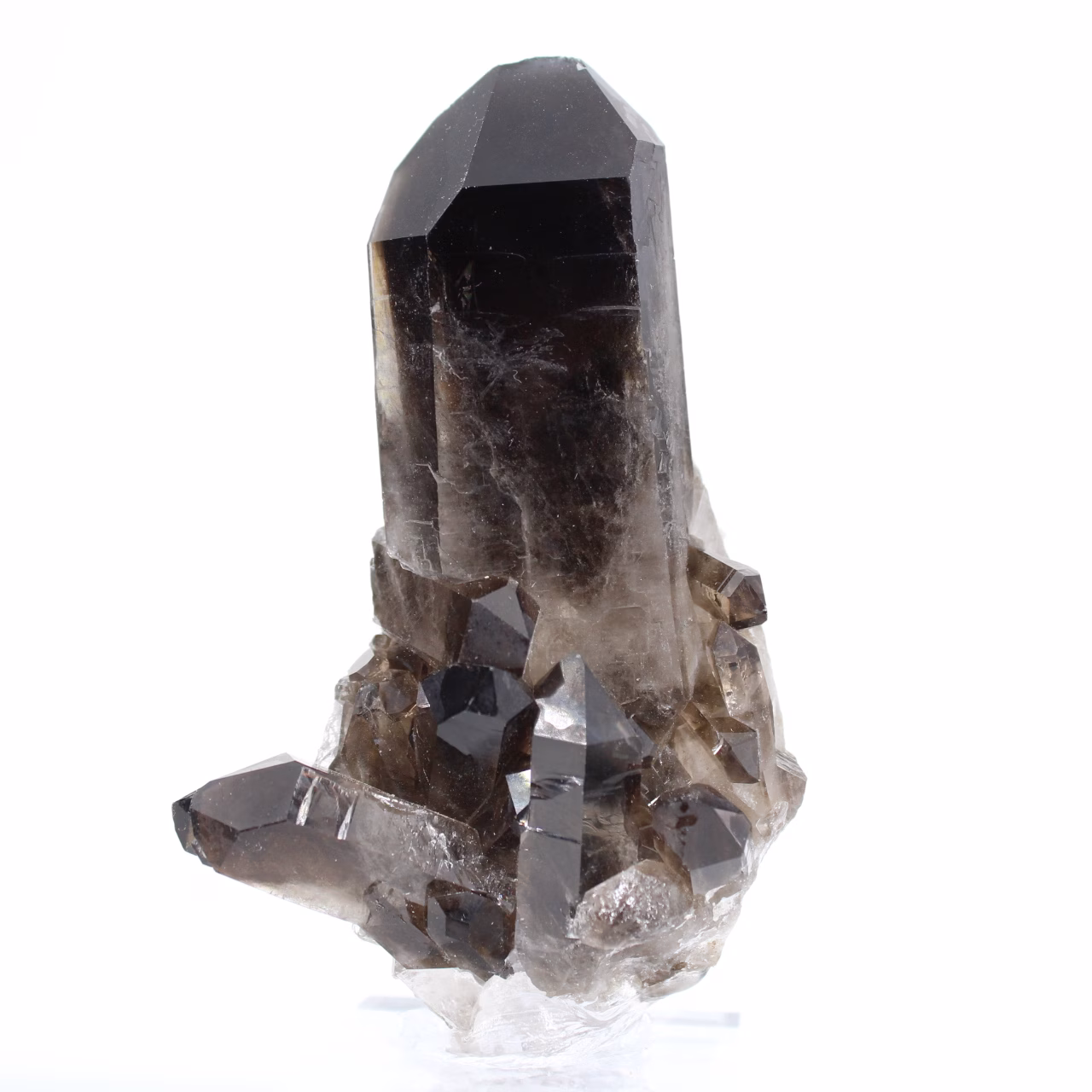 Freestanding morion quartz point from Brazil, mounted on a base