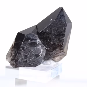 Small natural morion quartz crystal from Brazil on acrylic base