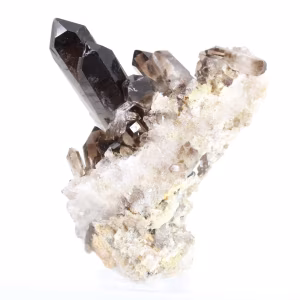 Morion quartz from Brazil, dark crystal on an acrylic stand