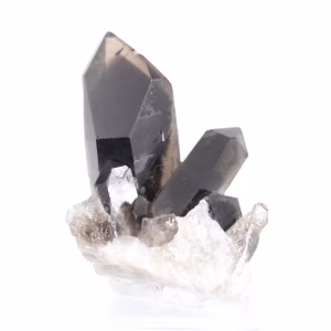Crystalline morion quartz specimen from Brazil, acrylic stand included