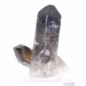 Small crystallized morion quartz from Brazil, displayed with its stand