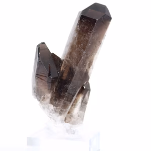 Small-size morion quartz from Brazil, slender point with stand