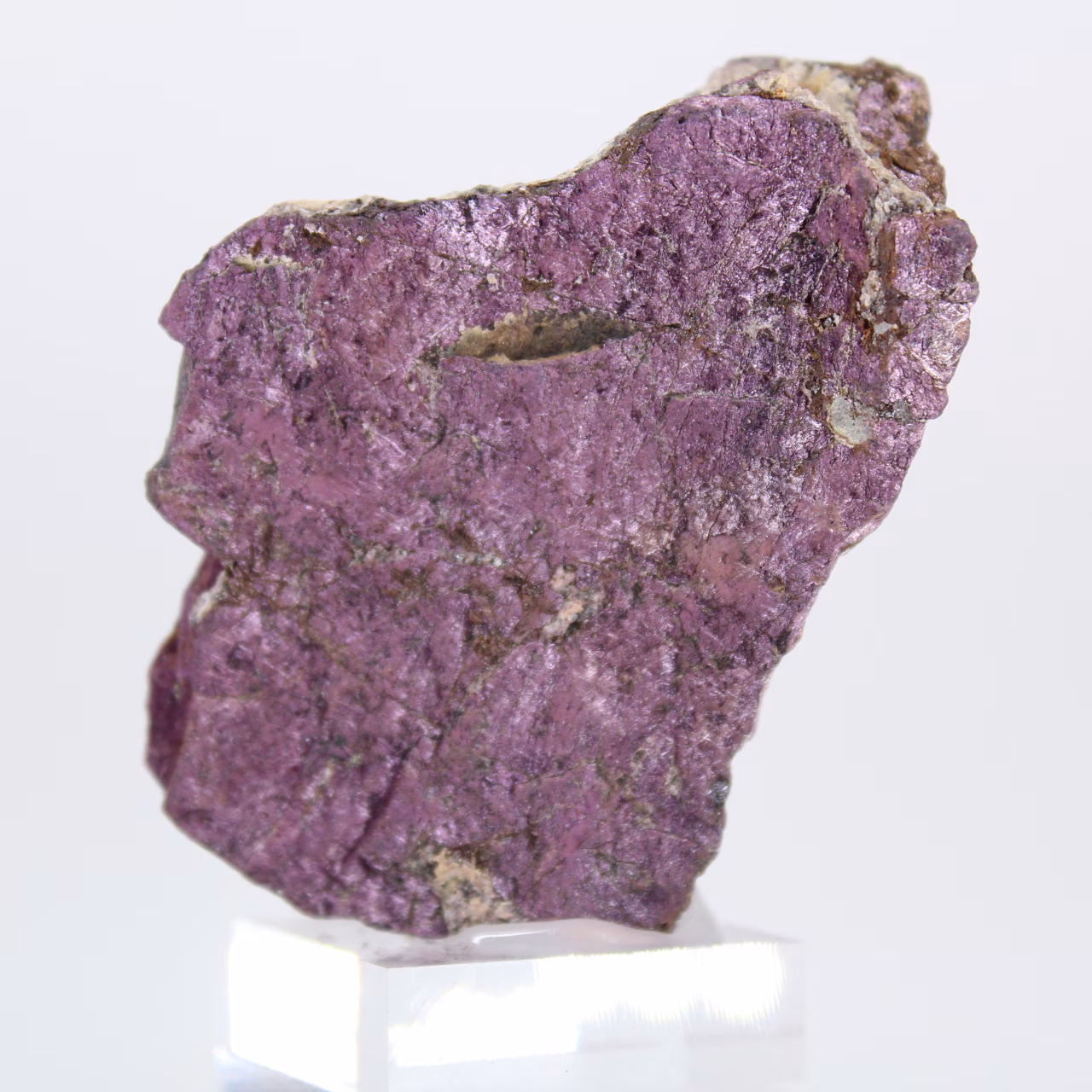 Purpurite from Portugal – Raw collector's rock on stand